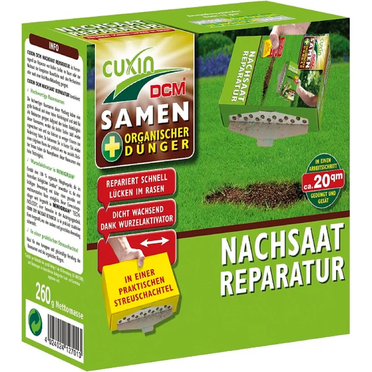 Cuxin DCM Nachsaat Reparatur Rasensamen + organischer Dünger 260 g