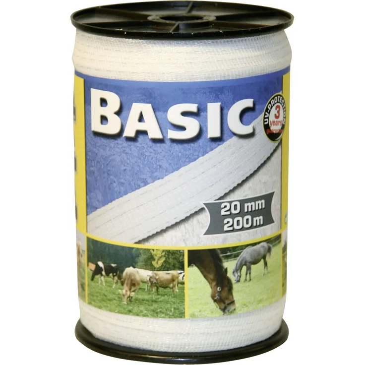 Weidezaunband 200 m x 20 mm, weiß, Leiter 4 x 0,16
