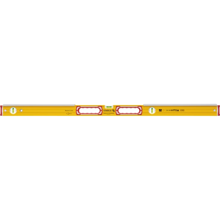 STABILA Maurer-Wasserwaage Type 196-2 K, 122 cm, integrierter Klopfschutz, extrasteifes Alu-Profil, 1 Horizontal-/2 Vertikal-Libellen, 2 Handgriffe, stoßdämpfende Endkappen, Made in Germany – Bild 4