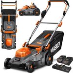 MASKO Akku Rasenmäher ECO-X10 inkl. 2X Akkus Li-Ion Batterie 4 Ah & Doppel-Ladegerät – Rasentrimmer Schnittbreite, 25-75mm Schnitthöhenverstellung Schwarz - Orange, Schnittbreite 43cm