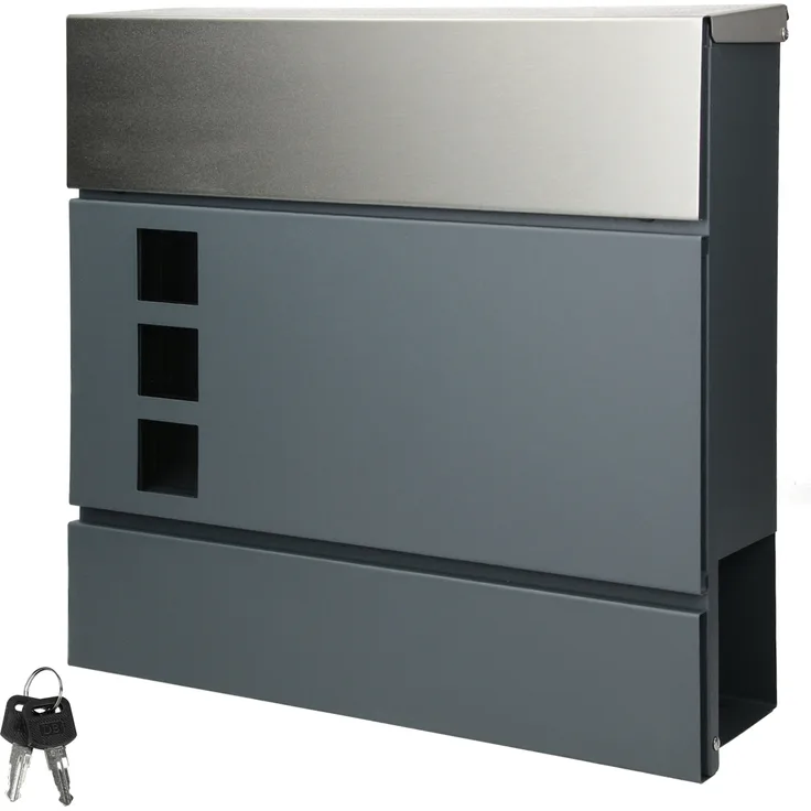 Briefkasten mit Zeitungsfach und Sichtfenster anthrazit-Silber aus Edelstahl - Preisvergleich