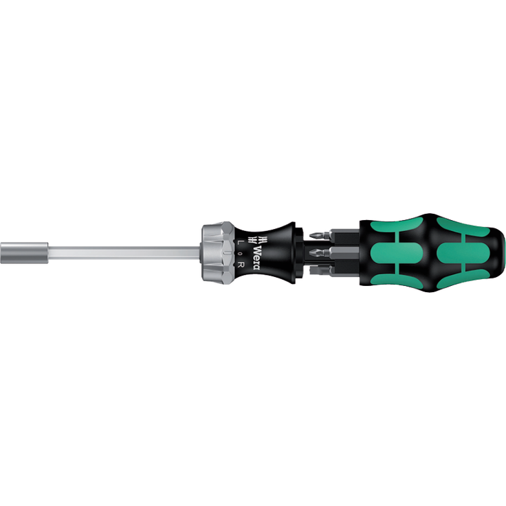 Wera Kraftform Kompakt 27 RA 1 SB Bithalter mit Ratschenfunktion 6-teilig Sechskant-Klinge mit 1/4" Innensechskantaufnahme Dauermagnet