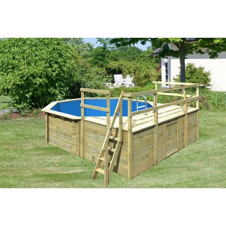 Karibu Pool Modell 2D Classic inkl. KDI Holzdeck & Edelstahlleiter 490 x 120 cm