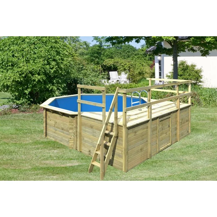 Karibu Pool Modell 2D Classic inkl. KDI Holzdeck & Edelstahlleiter 490 x 120 cm – Bild 1