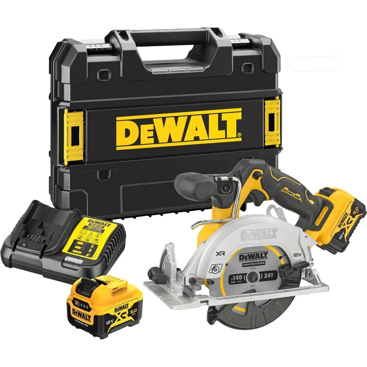 DeWalt Akku-Handkreissäge DCS512P2-QW 12V inkl. 2x 5Ah Akku, Schnellladegerät, Sägeblatt, AirLock-Adapter, TSTAK-Box – Bild 1