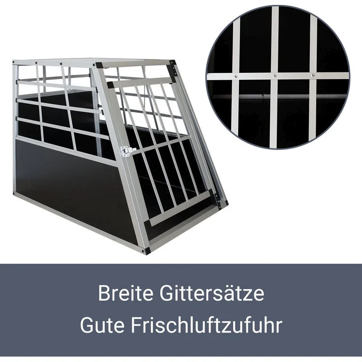 Juskys Alu Hundetransportbox L - 91 × 65 × 69 cm – Auto Hundebox robust & pflegeleicht – Gittertür verschließbar - Autotransportbox für Hunde – Bild 5