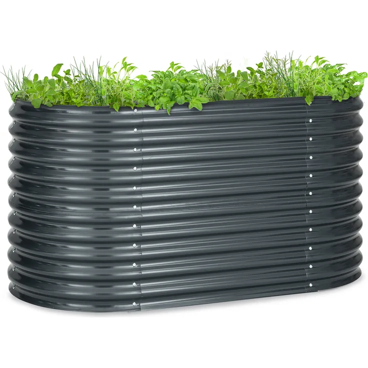 High Grow Hochbeet 160 x 80 x 80 cm Stahl-Wellblech einfacher Aufbau Dunkelgrau
