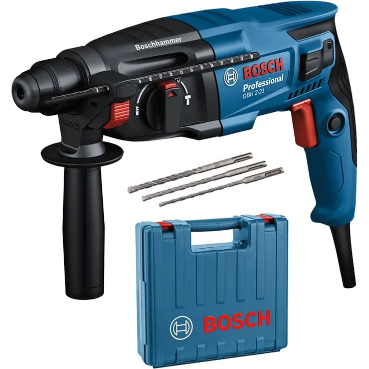 Bosch Professional GBH 2-21 SDS-Plus Bohrhammer inkl. 3 tlg. Bohrersatz und Handwerkerkoffer