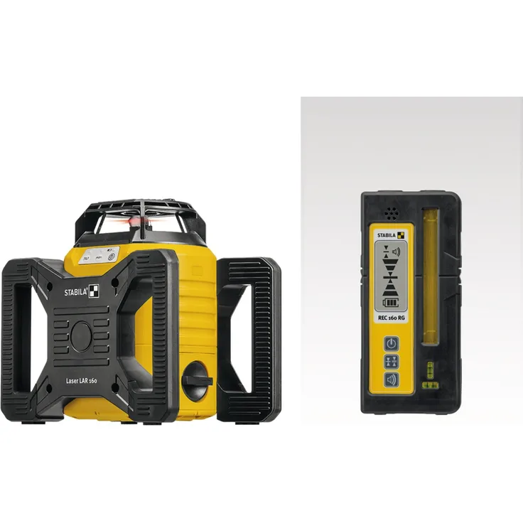 STABILA Rotationslaser LAR 160, 5-teiliges Set, selbstnivellierend, hohe Nivelliergenauigkeit ± 0,1 mm/m, wasser- und staubdicht nach IP 65, inklusive Set-Receiver und stabilem Tragekoffer