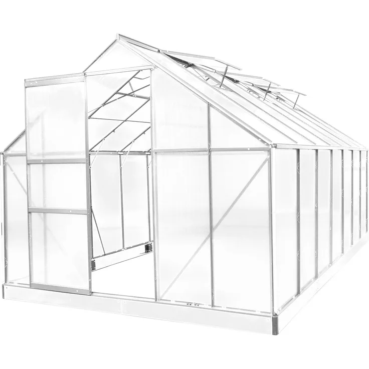 BRAST Gewächshaus Aluminium 430x250x205cm Grau mit Fundament rostfrei TÜV geprüft Alu Treibhaus Glashaus Tomatenhaus