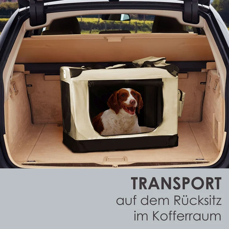 Juskys Hundetransportbox Lassie L (beige) faltbar - 50 x 70 x 52 cm - Reisebox mit Decke, Tasche & Griffen – Stoff Transportbox für Hunde – Bild 7