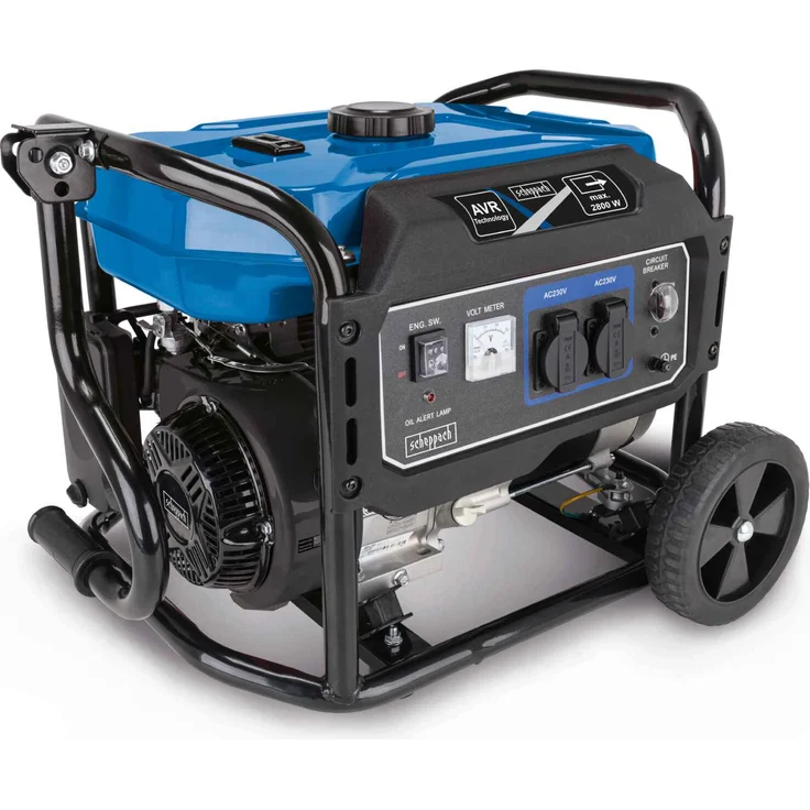 Scheppach SG3200x Generator Stromgenerator Stromerzeuger Notstromaggregat 2800 Watt, 6 PS Leistung, 15L Tank, 212 cm³ 4-Takt-Motor, 2x 230V Steckdose, inkl. Griff & Fahrvorrichtung – Bild 1