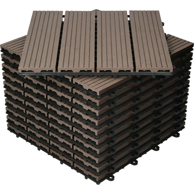 ECD Germany WPC Terrassenfliesen 30x30 cm 22er Spar Set für 2m² Dunkelbraun in Holzoptik für Garten Balkon Bodenbelag mit Drainage, Klicksystem Terrassendielen Balkonfliesen Klickfliesen Holzfliesen – Bild 1