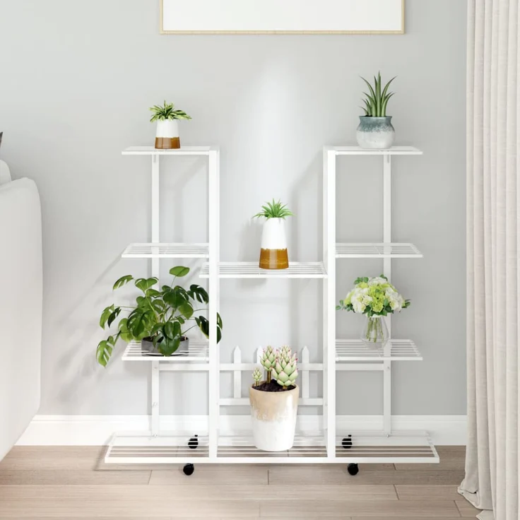 Blumenständer mit Rollen 94,5x24,5x91,5 cm Weiß Eisen – Bild 1