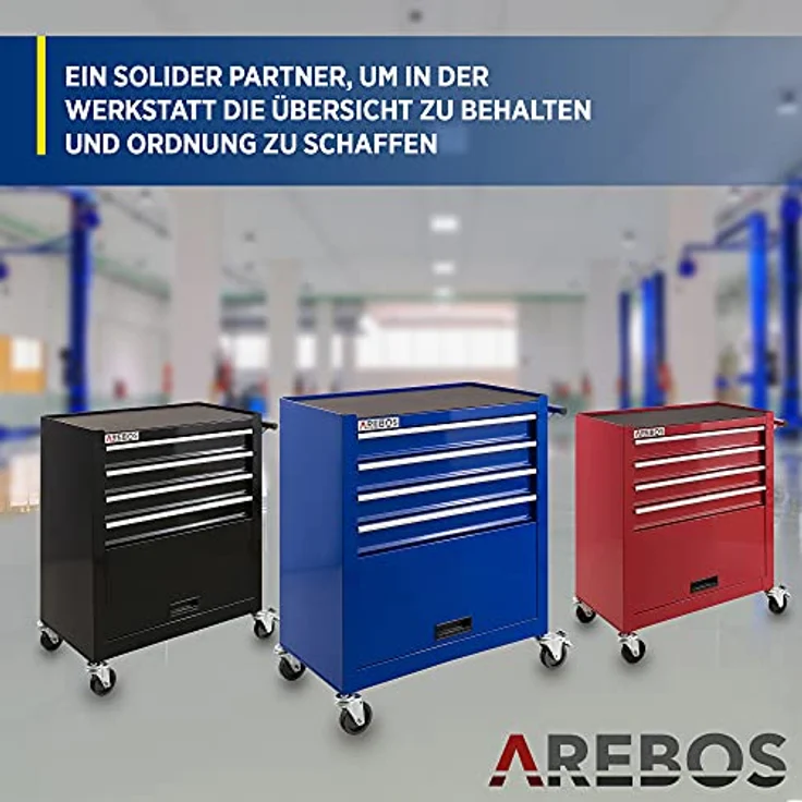 Werkstattwagen Werkzeugwagen Rollwagen Toolbox 4 Schubladen kugelgelagert - blau - Arebos – Bild 6