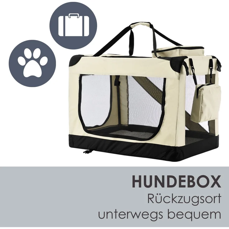 Juskys Hundetransportbox Lassie S (beige) faltbar - 34 x 50 x 36 cm - Hundetasche mit Decke, Tasche & Griffen – Stoff Transportbox für Hunde – Bild 6