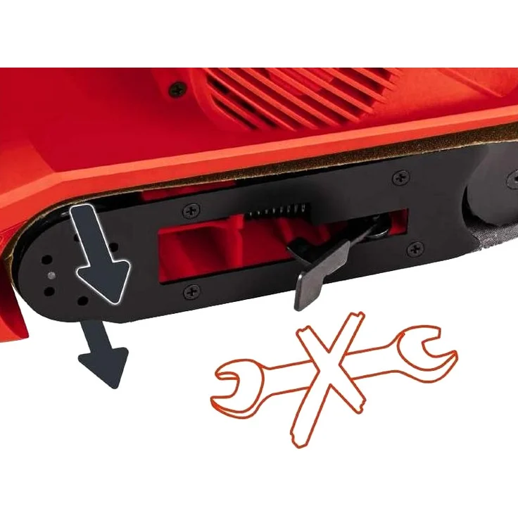 Einhell Bandschleifer TC-BS 8038 (800 W, 76x142 mm Schleiffläche, 380 min.-1 keramische Schutz-Einlage, Zusatzhandgriff, integrierte Staubabsaugung, inkl. Schleifband) – Bild 5