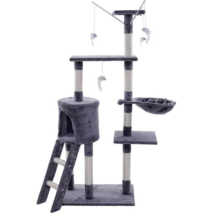 Kratzbaum Katzenbaum Katzenkratzbaum 138 cm XXL Kletterbaum Spielbaum Hellgrau – Bild 1