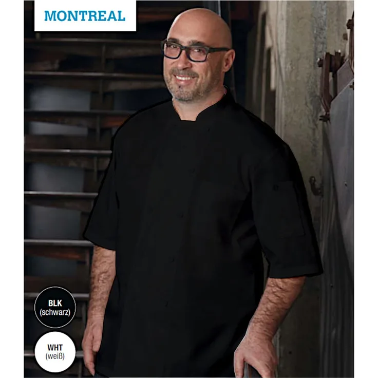 Chef Works Kochjacke Montreal kurzarm Kochbekleidung Bäckerjacke Berufskleidung schwarz, L