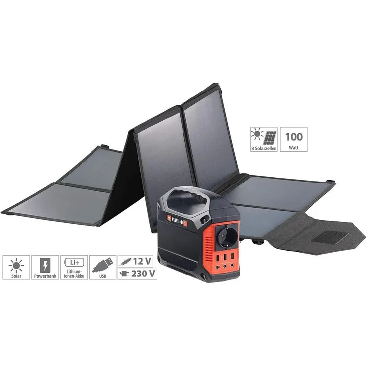 revolt HSG-420 Solarpanel Powerbank Powerstation & Solar-Generator mit faltbarem 100-W-Solarpanel – Bild 1