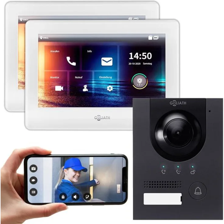 GOLIATH IP Video Türsprechanlage Unterputz Set für 1 Familienhaus Anthrazit 2x 7 Monitor Weiß