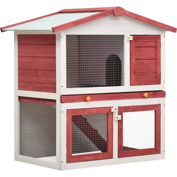 vidaXL Kaninchenstall 3 Türen Rot Holz – Bild 1