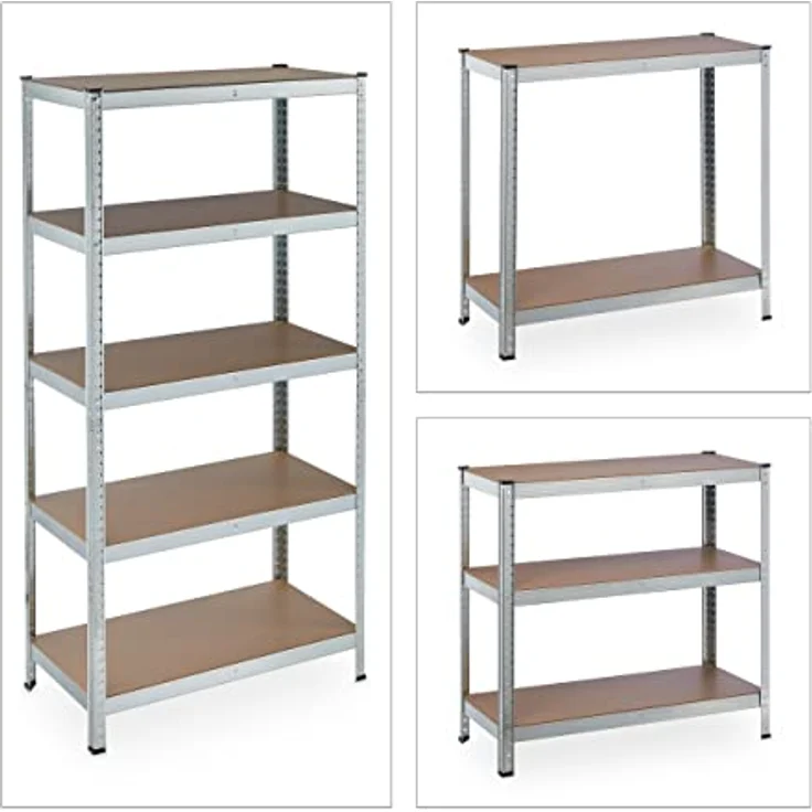 Schwerlastregal verzinkt, Traglast 875kg, 180x90x45 cm, 5 Böden, zum Stecken, Stahl, Lagerregal Keller, silber – Bild 6