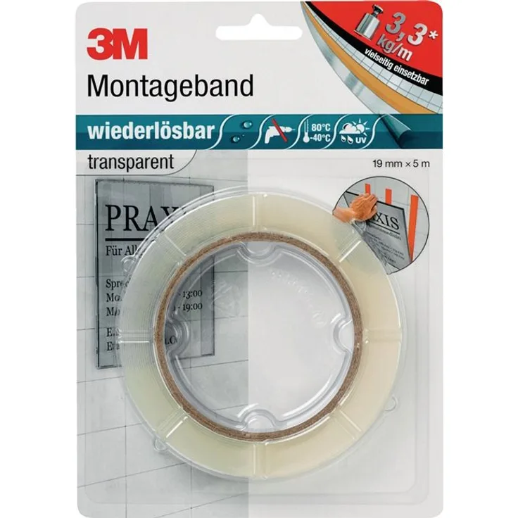 Montageband transp.L.5m B.19mm Rl.3M VE: 10