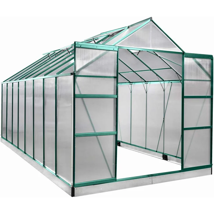 BRAST Gewächshaus Aluminium 490x250x235cm Grün mit Fundament rostfrei TÜV geprüft Alu Treibhaus Glashaus Tomatenhaus – Bild 1