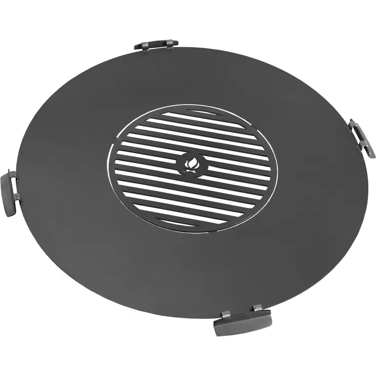 Rostfreie Grillplatte für Feuerschale 78 cm mit vier Griffen + Rost 36 cm Grillrost
