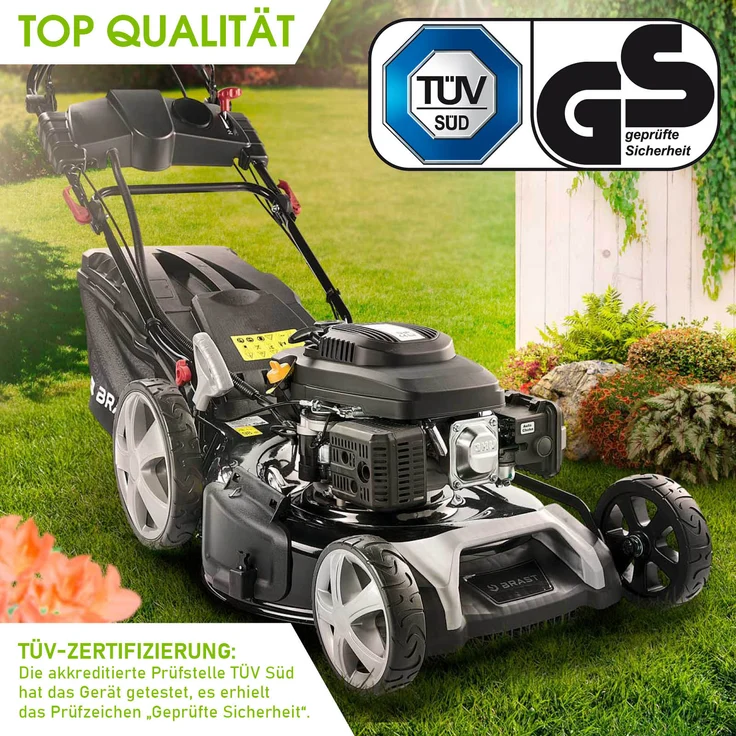 BRAST Rasenmäher Benzin 5,2kW(7PS) mit Antrieb + Elektrostart 53cm Schnittbreite 224ccm TÜV geprüft Stahlgehäuse 60L Fangkorb - Preisvergleich – Bild 3