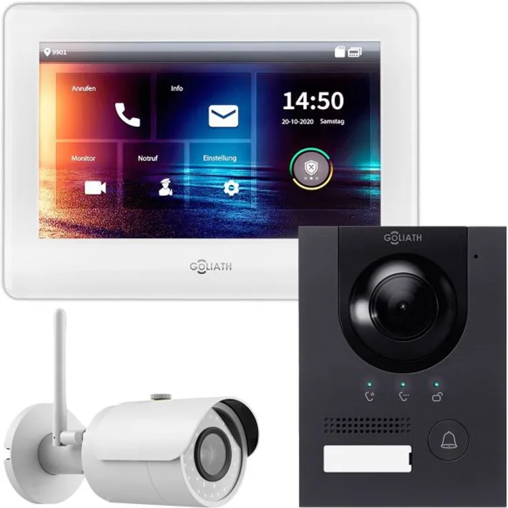 GOLIATH IP Video Türsprechanlage Unterputz Set für 1 Familienhaus Anthrazit 1x 7 Monitor Weiß mit WiFi-Kamera