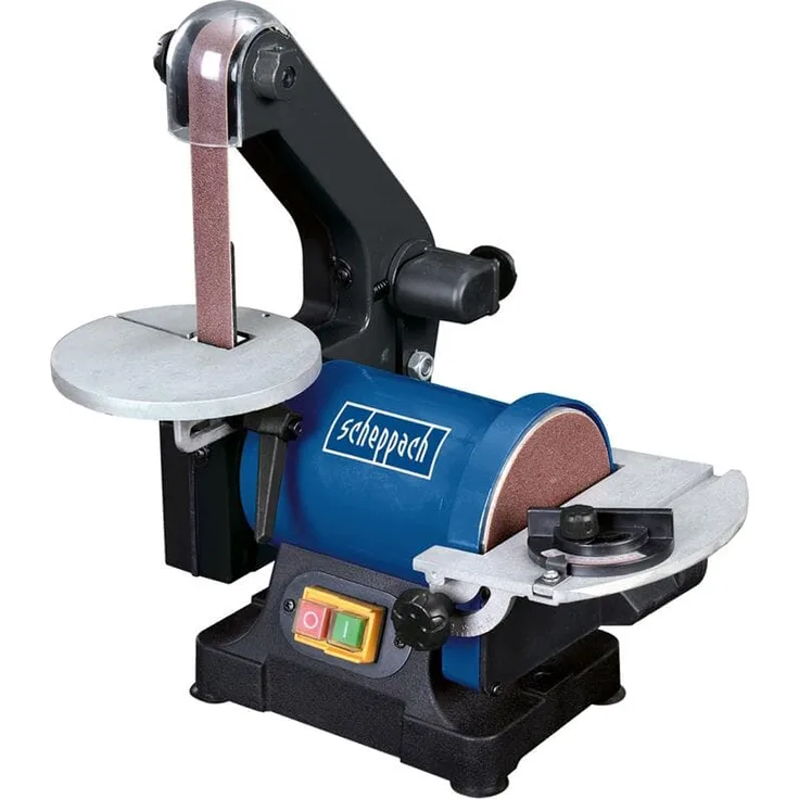 Scheppach BTS700 Bandschleifer (Tellerschleifer, 250W, Bandlänge 762mm-breite 25,4mm, SchleiftellerØ 125mm, 90°-45° verstellbarer Tisch, Geschwindigkeit 816m/min)