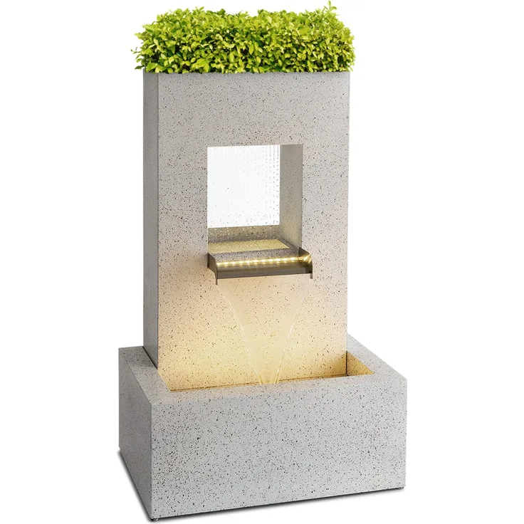 Bloomingstone Brunnen Gartenbrunnen Zierbrunnen 20W Pumpe Zink LED Weiß