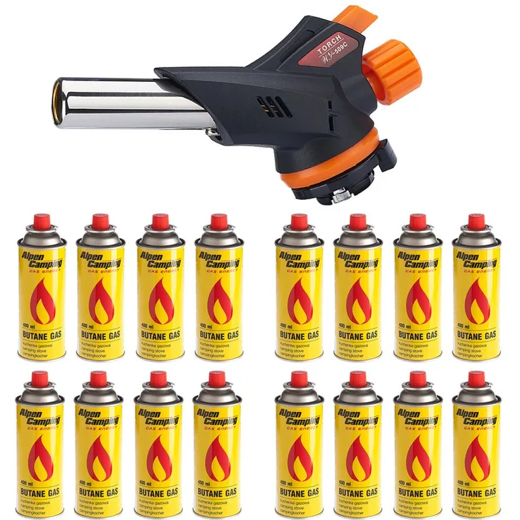 Gasbrenner Bunsenbrenner Lötlampe Lötbrenner Gasanzünder + 16 Gaskartuschen 227g