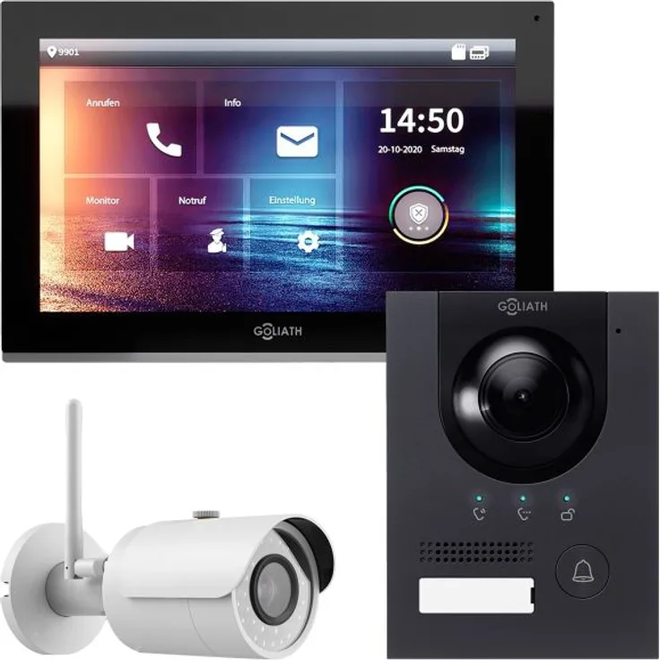 GOLIATH IP Video Türsprechanlage Unterputz Set für 1 Familienhaus Anthrazit 1x 10 Monitor Schwarz mit WiFi-Kamera