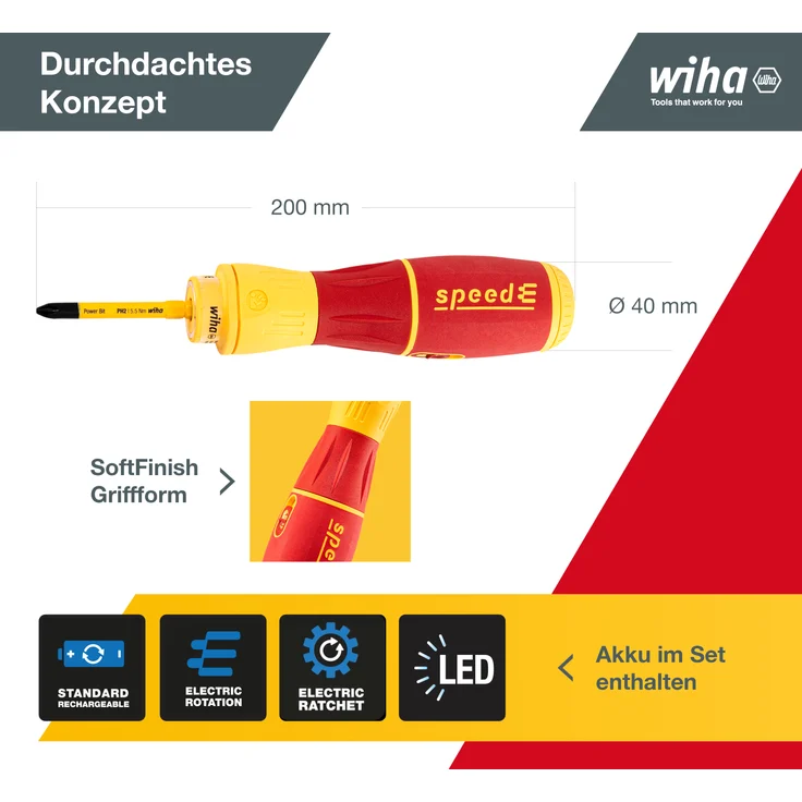 Wiha elektrischer Schraubendreher speedE® II electric (44318) 7-tlg (slimBits, Batterien, USB-Ladekabel, L-Boxx Mini)|Drehmoment 0,4nm + 1nm LED-Licht – Bild 15
