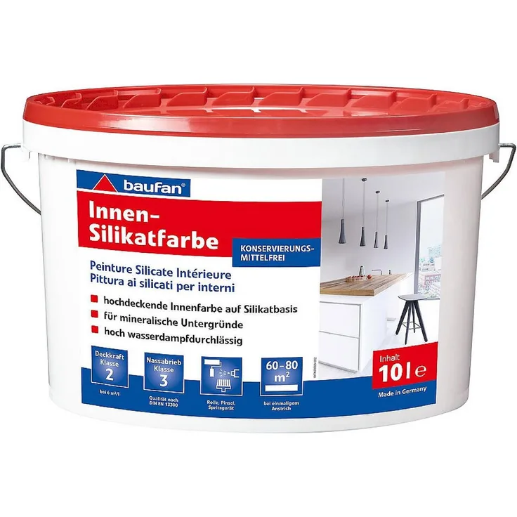 Baufan Innensilikatfarbe Mineralische Untergründe Stumpfmatter Glanz Wasserdampfdurchlässig weiß 10L