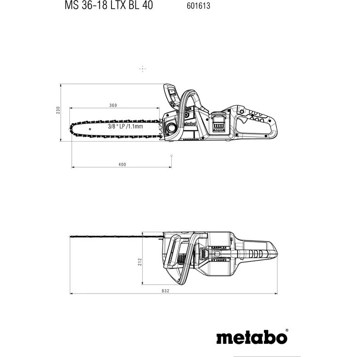 Metabo Akku Kettensäge MS 36-18 LTX BL 40 (2x 18 Volt, Li-Ion, 40 cm Schwert, wartungsfreier bürstenloser Motor, automatische Kettenschmierung) ohne Akku und Ladegerät, im Karton – Bild 5