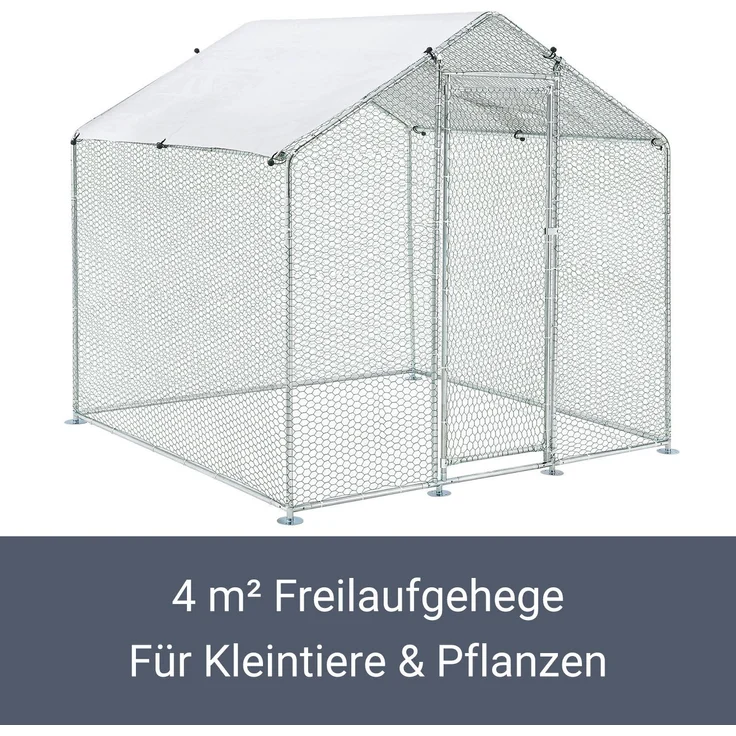 Juskys Freilaufgehege 2x2x2m Hühnerstall aus Metall begehbar mit 4 m² Lauffläche, Tür & Riegel – Freigehege für Hühner, Kleintiere & Pflanzen – Bild 3