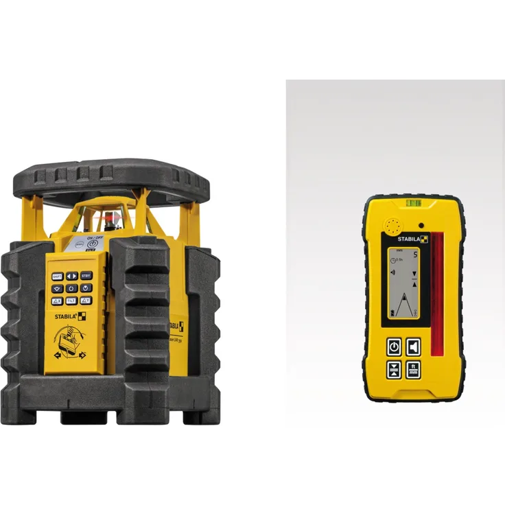 STABILA Rotationslaser LAR 350, 7-teil. Set, selbstnivellierend, manuelle 2-Achsen-Neigung, motorgesteuert, Fernbedienung mit Bewegungssteuerung, wasser- und staubdicht nach IP 65, inkl. Receiver