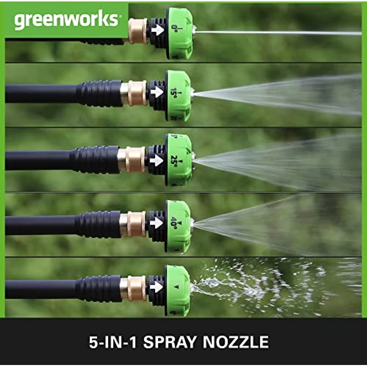 Greenworks Akku-Druckreiniger G24PWK4 (Li-Ion 24V 300 Watt Motorleistung 24 bar Druck 180 l/h Durchflussmenge 5-Fach Düse 6m Schlauch mit 4Ah Akku und Ladegerät) – Bild 3
