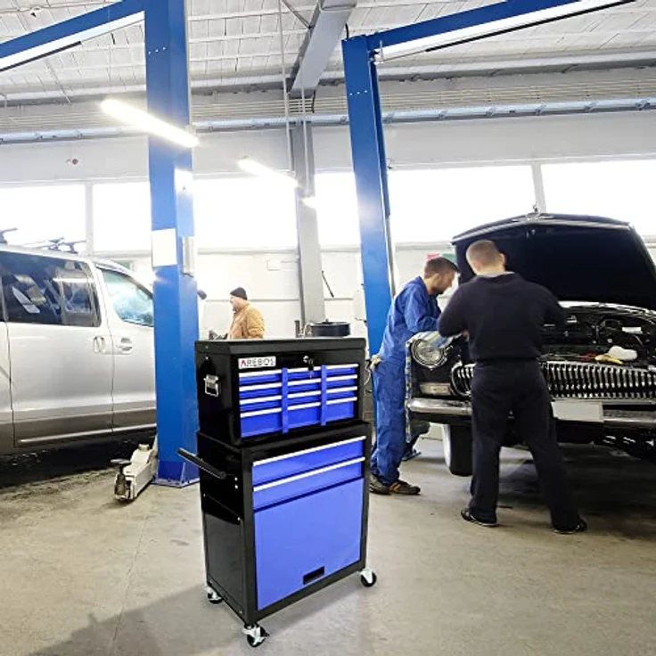 Werkstattwagen Werkzeugwagen Werkzeug Rollwagen Werkzeugkasten 9 Fächer Blau-Schwarz - Blau-Schwarz - Arebos – Bild 7
