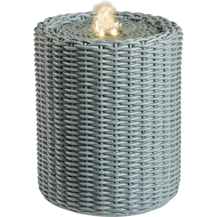 Brunnen - Zimmerbrunnen - Korboptik - Polyresin - 4 warmweiße LED - H 20cm - für Innen - grün