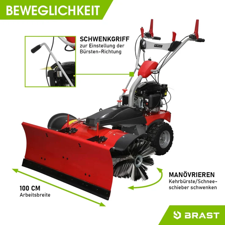 Brast Benzin Kehrmaschine Laubsammler Schneeschieber XXL Premium 4,8kW(6,5PS) 100cm Breite Elektrostart Schneeketten 3 in 1 Gerät – Bild 6