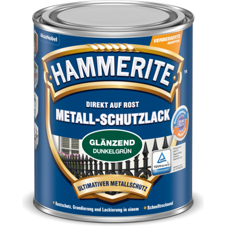 Hammerite Metall-Schutzlack glänzend 0,25 Liter dunkelgrün