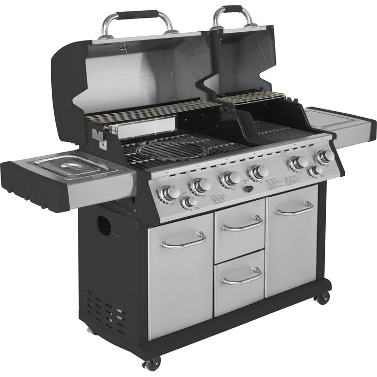 JUSTUS Gasgrill Mars Pro, mit Unterschrank, 6+2 Brenner, Edelstahl, Grillfläche 66x64 cm 28.000 Watt Gusseisen mit Seitenbrenner, mit Heckbrenner stufenlos, Crossover Zündung – Bild 2