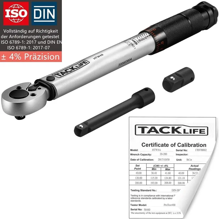 TACKLIFE 1-4 Drehmomentschlüssel mit 3-8 Adapter & Verlängerungsstange 5-25 Nm- HTW4B