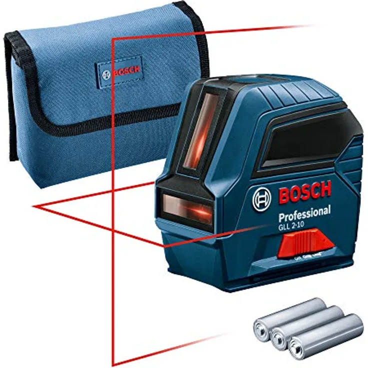Bosch Professional Kreuzlinienlaser GLL 2-10 (roter Laser, Max. Reichweite: 10 m, 3x AA Batterien, Schutztasche, im Karton)