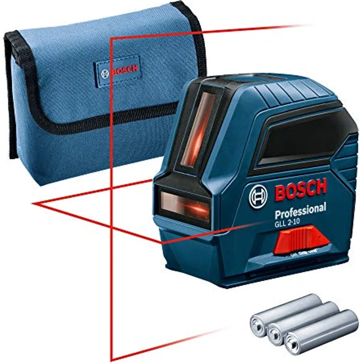 Bosch Professional Kreuzlinienlaser GLL 2-10 (roter Laser, Max. Reichweite: 10 m, 3x AA Batterien, Schutztasche, im Karton) – Bild 1